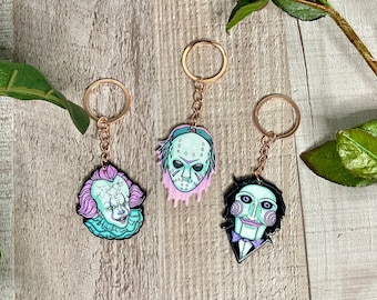 Acrylic Resin Keychain - Various Designs | Horror Keychain | Pastel Key Chain | Jason Vorhees | Michael Myers | Jigsaw | Pennywise the Clown