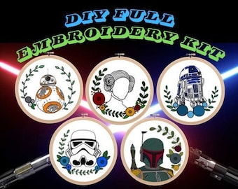 Full Embroidery Kit - DIY Embroidery, Beginner Hoop Art Craft, Stress Relief Fibre Art, Galaxy and Flower Art