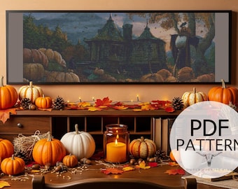 Magical World Pumpkin Cabin Cross Stitch Pattern - DIY Wall Hanging (PDF Digital Download)