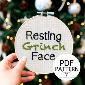 Counted Cross Stitch Pattern - Resting Face, Christmas Pattern Cross Stitch Christmas Pattern