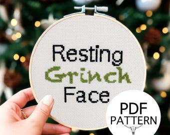 Counted Cross Stitch Pattern - Resting Face, Christmas Pattern Cross Stitch Christmas Pattern