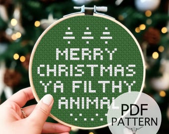 Counted Cross Stitch Pattern - Merry Christmas Ya Filthy Animal Cross Stitch Pattern, Holiday Pattern, Holiday Seasonal Pattern, Christmas