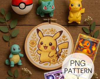 Pocket Monster Embroidery Template - Elemental Stitch Design (PNG Download)