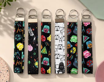Handmade 6" Cotton Wristlet Lanyard | Keychain for Keys, ID, Small Pouch | Durable Key Fob Holder | Unique Gift | Fabric Lanyard