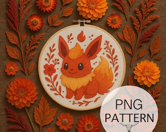 Embroidery PNG Template - Pocket Monster Stitch Template, Elemental Characters, Monster Embroidery, Hand Stitch Embroidery Template