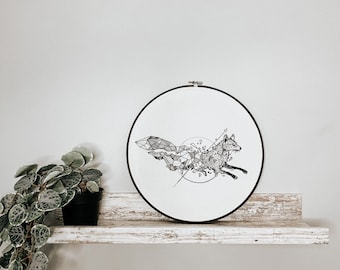 Ready to Hang - Geometric Fox Embroidery, Fox Embroidery, Geometric Embroidery, Foxx Cross Stitch, Geometric Cross Stitch, Art, Animal Lover