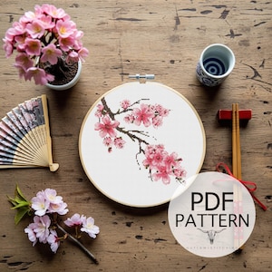 Counted Cross Stitch Pattern - Cherry Blossom, Plant Cross Stitch, Flower Stitch, Japanese Cross Stitch, Flower Petals, Cherry Blossom Tree
