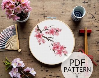 Counted Cross Stitch Pattern - Cherry Blossom, Plant Cross Stitch, Flower Stitch, Japanese Cross Stitch, Flower Petals, Cherry Blossom Tree