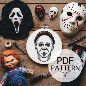 Counted Cross Stitch Pattern - Michael Myers, Horror Movie Stitch, Gothic Cross Stitch, Halloween Stitch, Modern Cross Stitch, Horror Stitch
