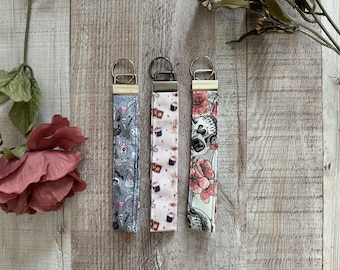 Handmade 6" Cotton Wristlet Lanyard | Keychain for Keys, ID, Small Pouch | Durable Key Fob Holder | Unique Gift | Fabric Lanyard | Skulls