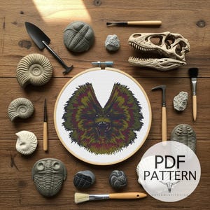 Counted Cross Stitch Pattern - Dilophosaurus, Dinosaur Pattern, Dinosaur Cross Stitch, Dinosaur, Learn Cross Stitch, Geeky Cross Stitch