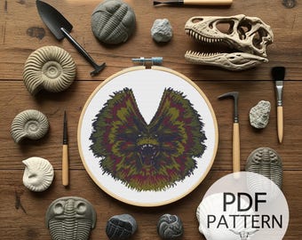 Counted Cross Stitch Pattern - Dilophosaurus, Dinosaur Pattern, Dinosaur Cross Stitch, Dinosaur, Learn Cross Stitch, Geeky Cross Stitch