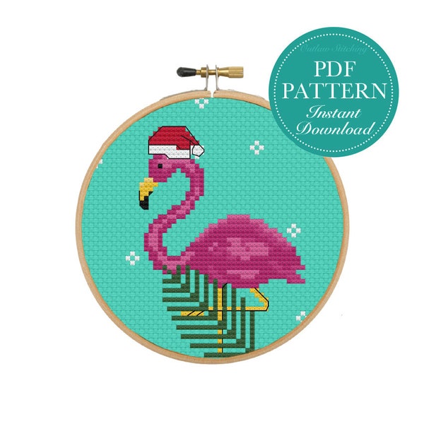 Counted Cross Stitch Pattern - Christmas Flamingo Cross Stitch Pattern, Holiday Pattern, Holiday Seasonal Pattern, Christmas, Christmas Tree