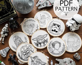 Embroidery Pattern Set - Space & Star Art, Full Stitch Guide (PDF Digital Download)