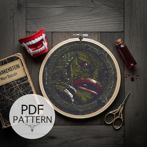 Counted Cross Stitch Pattern - Creature from the Black Lagoon Counted Cross Stitch Pattern, Classic Horror, Horror Cross Stitch
