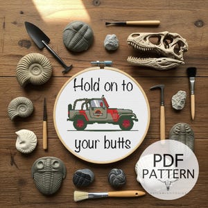 Counted Cross Stitch Pattern - INSPIRED Hold On To Your Butts, Dinosaurs, DIY Cross Stitch Pattern, Fibre Art, DIY Craft, Geeky Cross Stitch