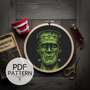 Counted Cross Stitch Pattern - Frankenstein, Classic Horror, Movie Creature, Halloween, Horror Cross Stitch, Zombie, Spooky DIY Cross Stitch