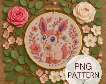 Embroidery PNG Template - Pocket Monster Stitch Template, Elemental Characters, Monster Embroidery, Hand Stitch Embroidery Template