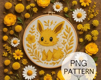Embroidery PNG Template - Pocket Monster Stitch Template, Elemental Characters, Monster Embroidery, Hand Stitch Embroidery Template