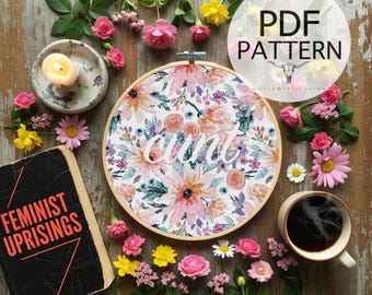 Patrón de punto de cruz contado: Floral, C*nt, Subversivo, Palabra malsonante, Floral, Flores, Descarado, Inapropiado, Bordado