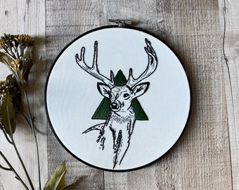 Ready to Hang - Deer Embroidery, Hunter, Treaty 1, Animal Art, Nature Embroidery, Hunting, Wild Game, Bow Hunting, Meat Eater, Buck Deer