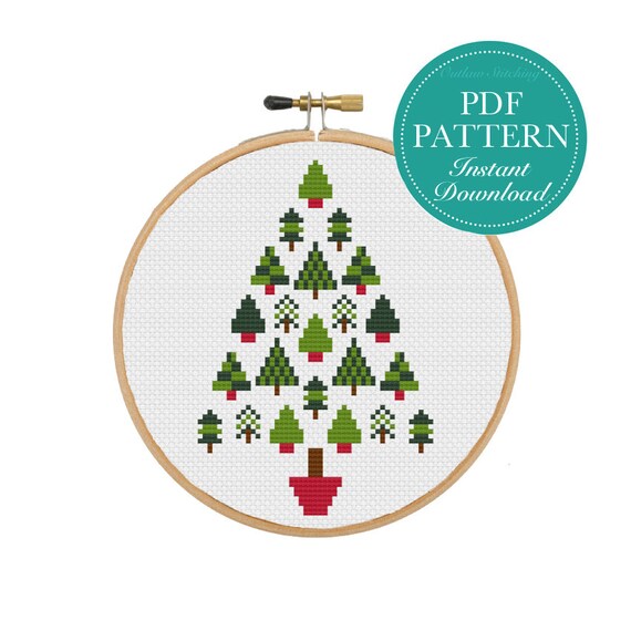 Embroidery Cross Stitch Christmas Tree Collection Vintage Colors Diy Counted Cross Stitch Pattern Crafts