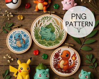 Pocket Monster Embroidery Template Set - Elemental Stitch Design (PNG Download)