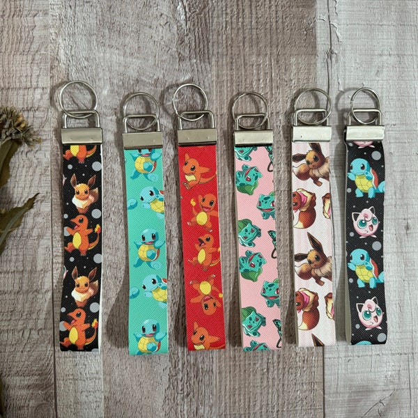 6” Faux Leather Lanyard Wristlet Keychain, Monster Keychain, Anime Keychain, Keyfob