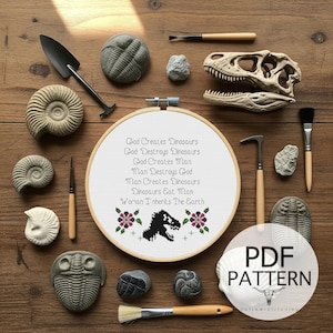 Counted Cross Stitch Pattern - INSPIRED by Dinosaurs, DIY Cross Stitch Pattern, Fibre Art, DIY Craft, Geeky Cross Stitch, Women, Earth