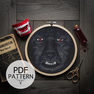 Counted Cross Stitch Pattern - The Wolfman, Creature of the Night, Modern Cross Stitch Pattern, Classic Horror, Horror Cross Stitch