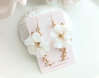 Boucles d'oreilles fleurs mariage, boucles d'oriells fleur, bijoux mariage fleurs, boucles d'oreilles mariée fleurs, bijoux mariage bohème