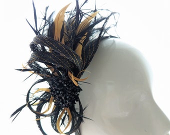 Fascinator nuziale, fascinator nero, fascinator nuziale nero, fascinator cappello da sposa nero, fascinator cerimoniale nero, fascia fascinator nera