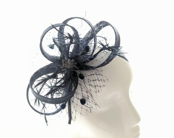 Bibi mariage, bibi bleu, bibi mariage bleu, bibi serre-tête mariage bleu, bibi plumes, chapeau mariage, chapeau cérémonie