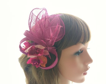 Bibi mariage, bibi mariage fuchsia, bibi chapeau fuchsia, accessoires cheveux mariage, bibi chapeau invité mariage, bibi de mariage fuchsia