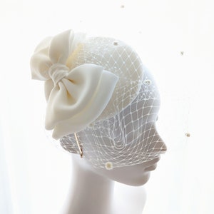 Wedding veil hat, wedding veil fascinator, ivory wedding fascinator, bridal veil hat, wedding veil hat fascinator image 1