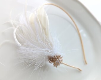 Bibi mariage ivoire plumes, accessoires de coiffure mariage plumes ivoire, bibi mariage ivoire plumes
