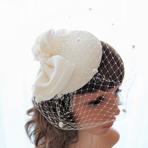 Wedding veil hat, wedding veil fascinator, ivory wedding fascinator, bridal veil hat, wedding veil hat fascinator image 7