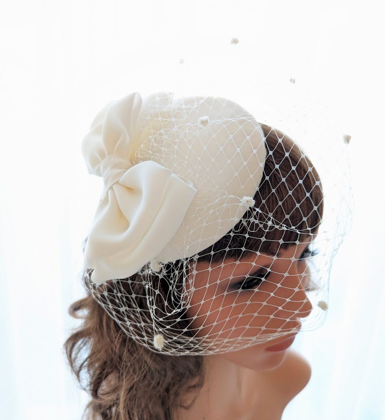 Wedding veil hat, wedding veil fascinator, ivory wedding fascinator, bridal veil hat, wedding veil hat fascinator image 7