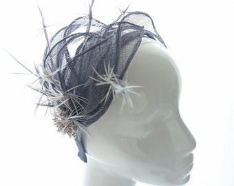 Bibi mariage, bibi de cérémonie, bibi mariage gris, bibi chapeau invité gris, serre tête bibi mariage , chapeau bin mariage