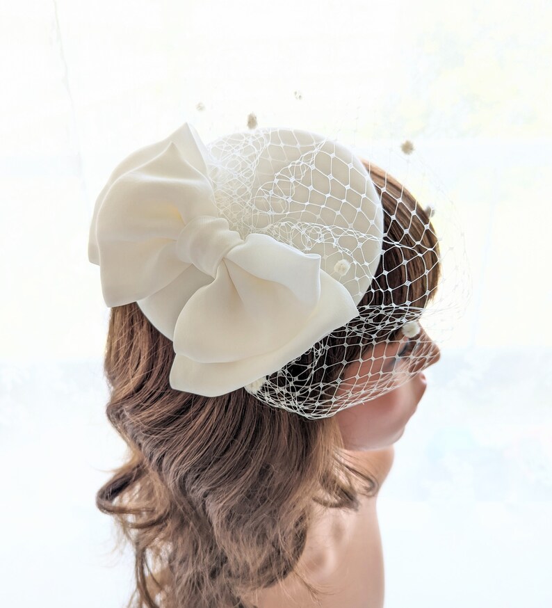 Wedding veil hat, wedding veil fascinator, ivory wedding fascinator, bridal veil hat, wedding veil hat fascinator image 2