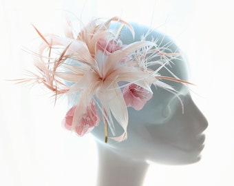 Wedding fascinator, pink fascinator, pink feather wedding fascinator, pink wedding fascinator headband, blue wedding fascinator headband, pink ceremony fascinator