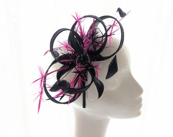 Bibi mariage, bibi noir, bibi mariage noir,  bibi mariage fuchsia, chapeau bibi mariage noir, bibi de chapeau mariage