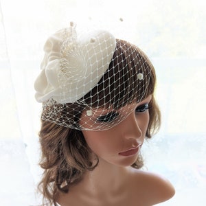 Wedding veil hat, wedding veil fascinator, ivory wedding fascinator, bridal veil hat, wedding veil hat fascinator image 4