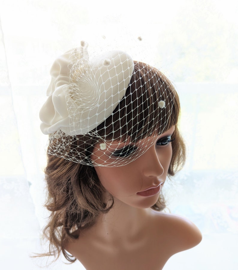 Wedding veil hat, wedding veil fascinator, ivory wedding fascinator, bridal veil hat, wedding veil hat fascinator image 4