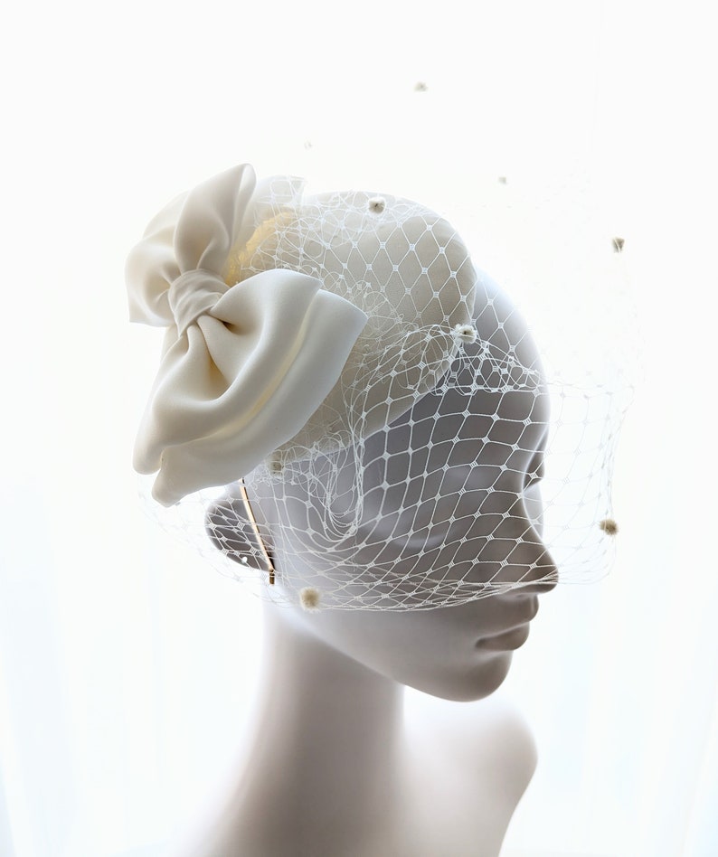 Wedding veil hat, wedding veil fascinator, ivory wedding fascinator, bridal veil hat, wedding veil hat fascinator image 6
