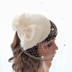 Wedding veil hat, wedding veil fascinator, ivory wedding fascinator, bridal veil hat, wedding veil hat fascinator image 8