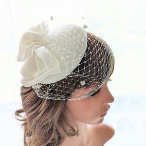 Wedding veil hat, wedding veil fascinator, ivory wedding fascinator, bridal veil hat, wedding veil hat fascinator image 3