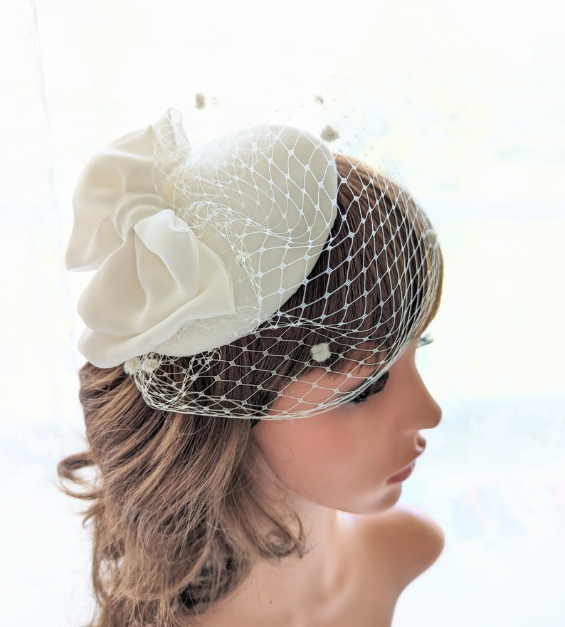 Wedding veil hat, wedding veil fascinator, ivory wedding fascinator, bridal veil hat, wedding veil hat fascinator image 3