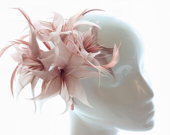 Bruidshaaraccessoire, roze bruidshaaraccessoire, roze haaraccessoire met veren, roze haarband met bruidsaccessoire, roze bruidshoed, haaraccessoire van Diane's Price