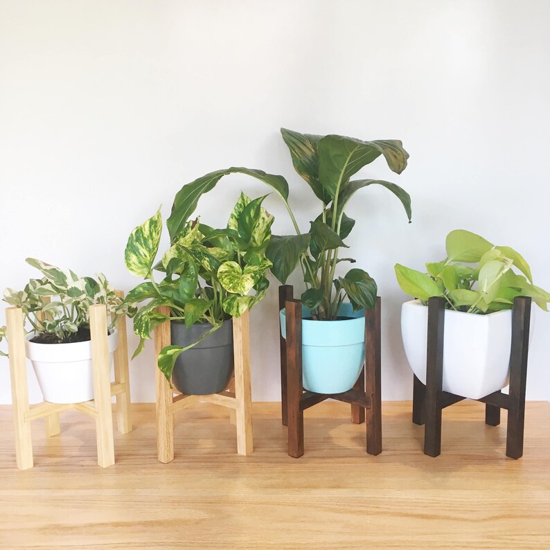 16cm Wooden Pot Plant Stand Wood Pot Plant Holder Timber Retro Mid